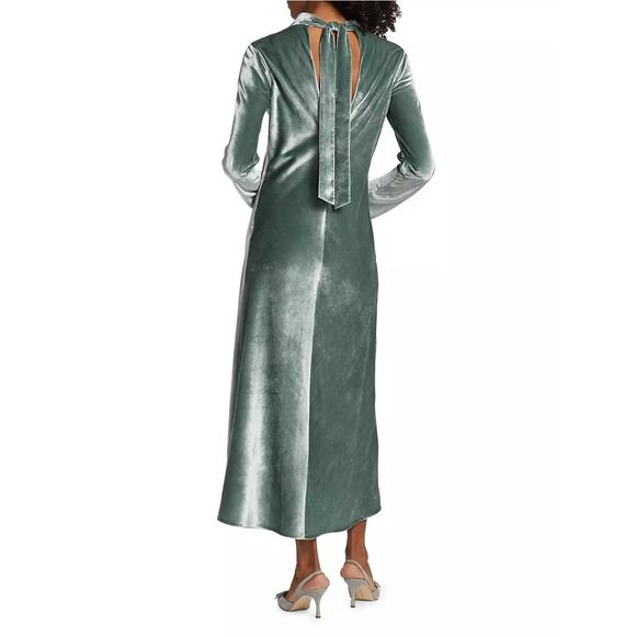 NWOT Vince Velvet Tie Back Mock Neck Long Sleeve A-Line Maxi Dress Size Small - Picture 2 of 9